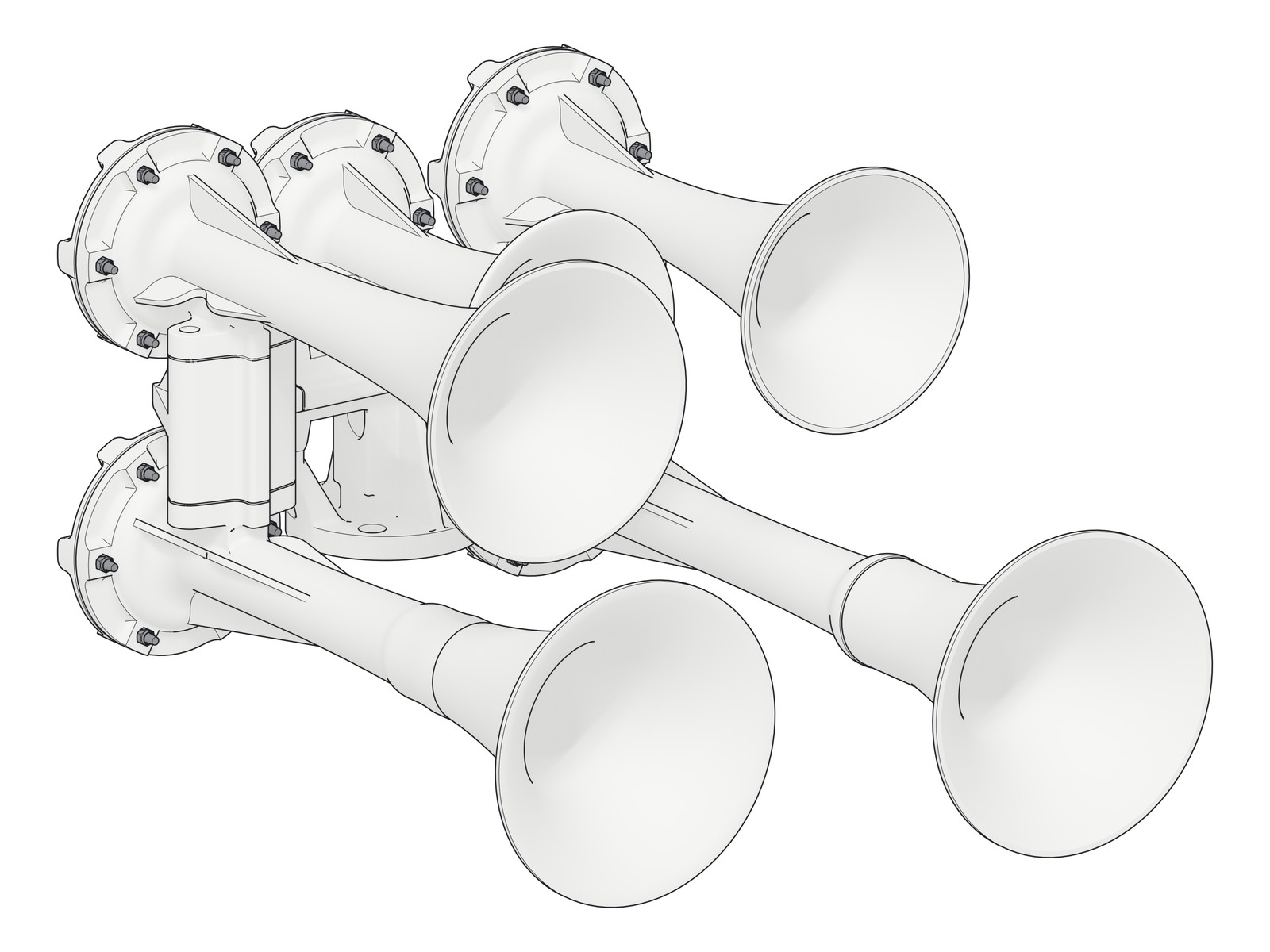 Line drawing of the T5 air horn, high mount, from the front left