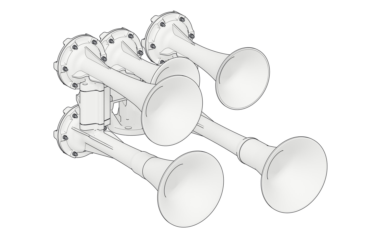 Line drawing of the five-chime T-Series air horn, high mount