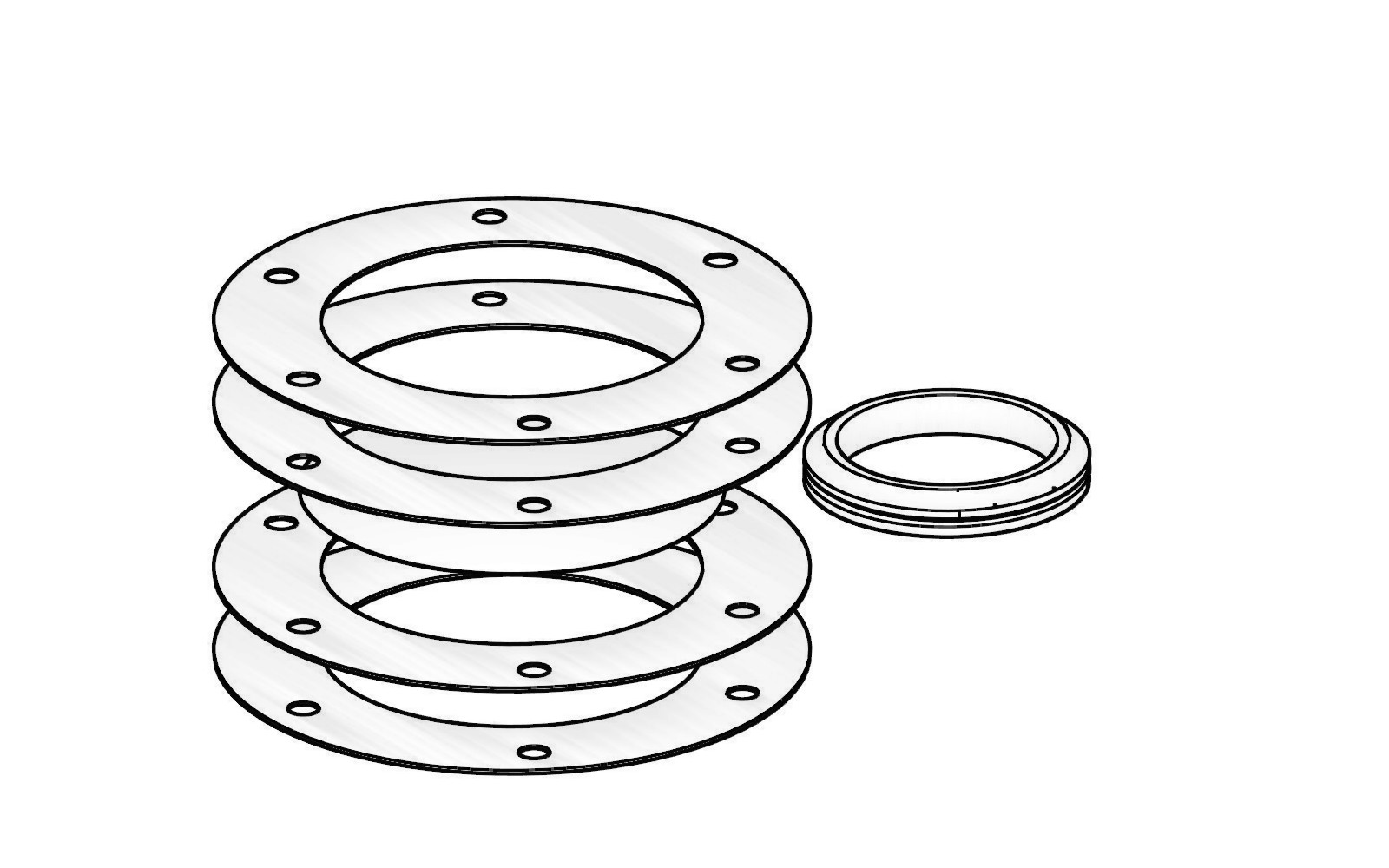 Line drawing: Gasket stack and nozzle seal for one chamber