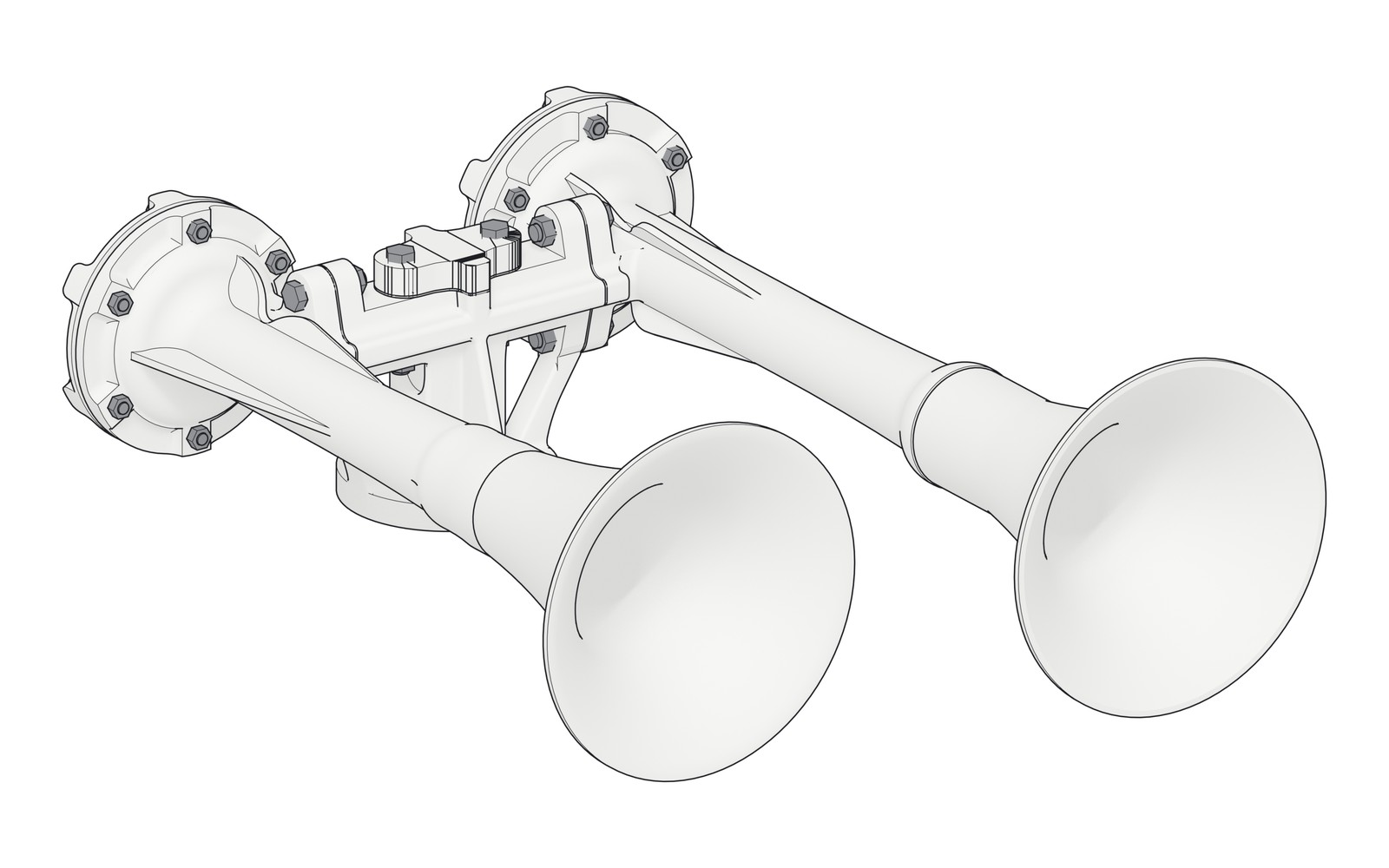 Line drawing of the two-chime T-Series air horn