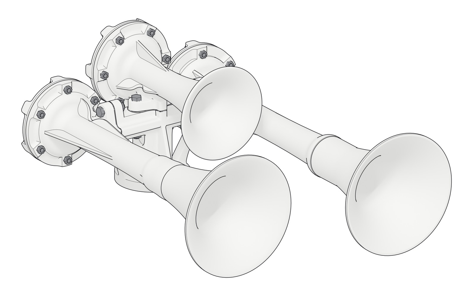 Line drawing of the three-chime T-Series air horn