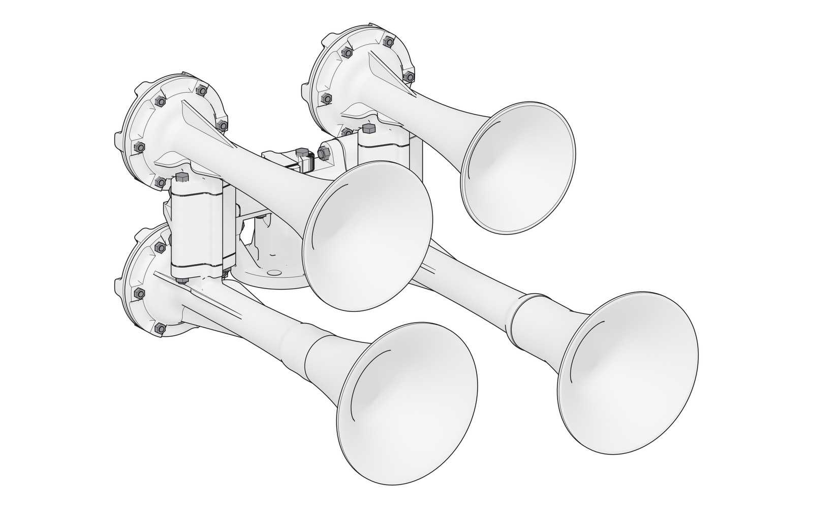 Line drawing of the four-chime T-Series air horn, high mount